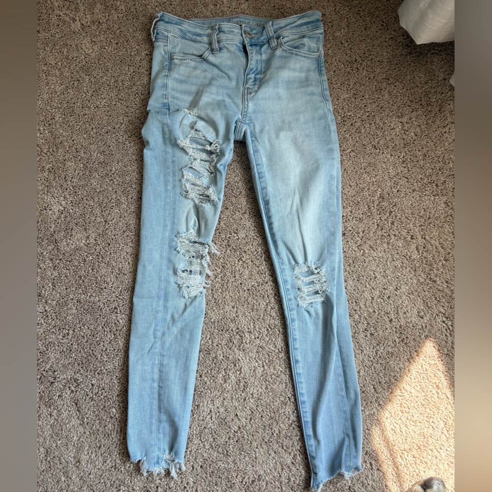American Eagle Outfitters Light Blue Ripped Skinny Jeans